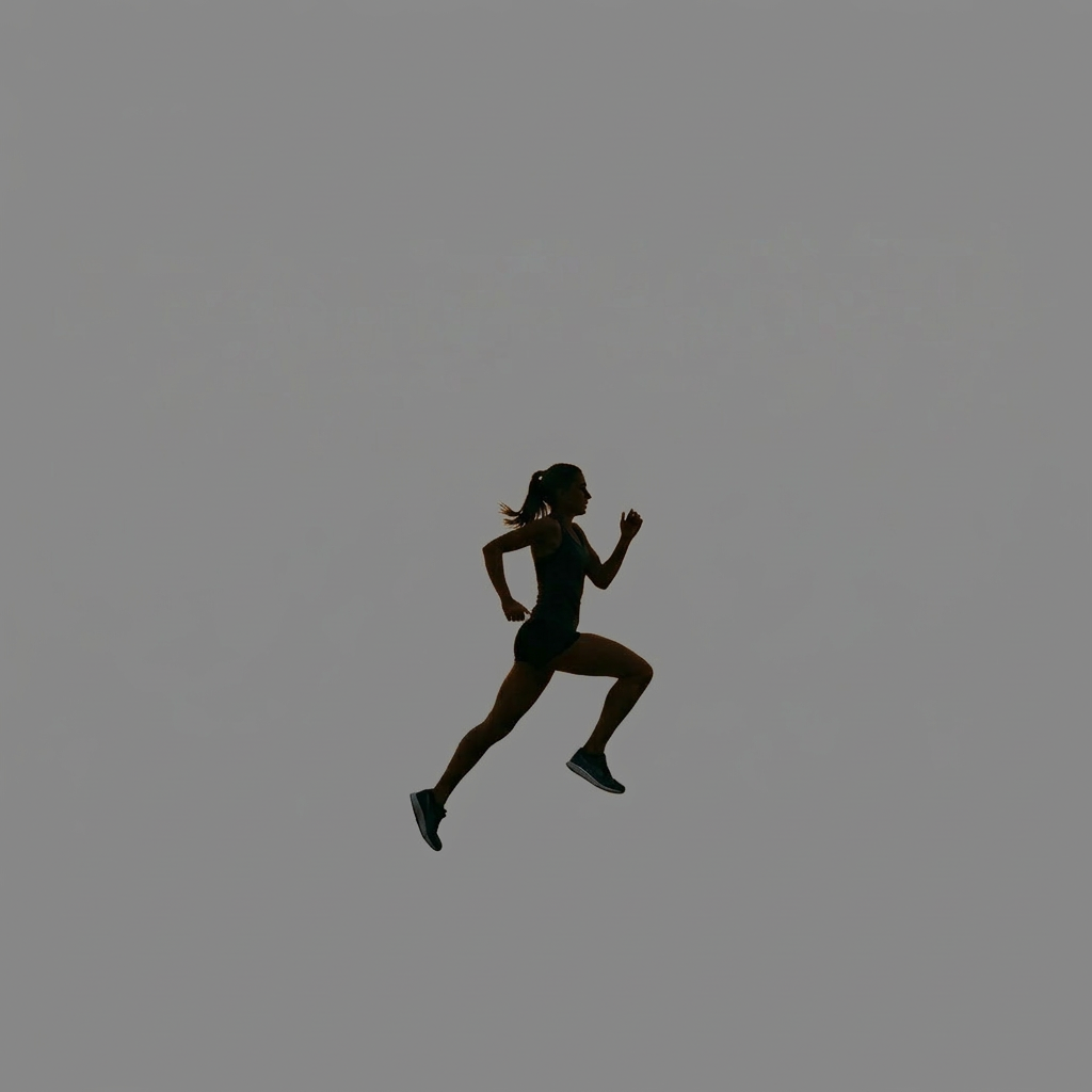 Silhouette of a runner sprinting on a track during sunset